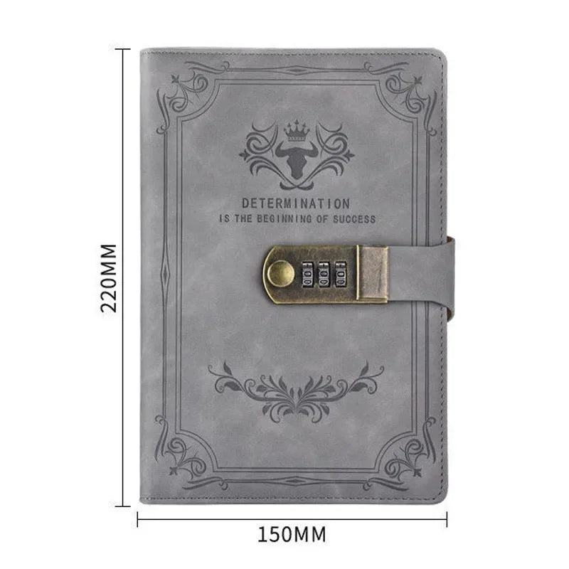 A5 200 Pages Retro Password Book with Lock Diary Thickened Creative Hand Ledger Student Notepad Stationery Notebook Binder